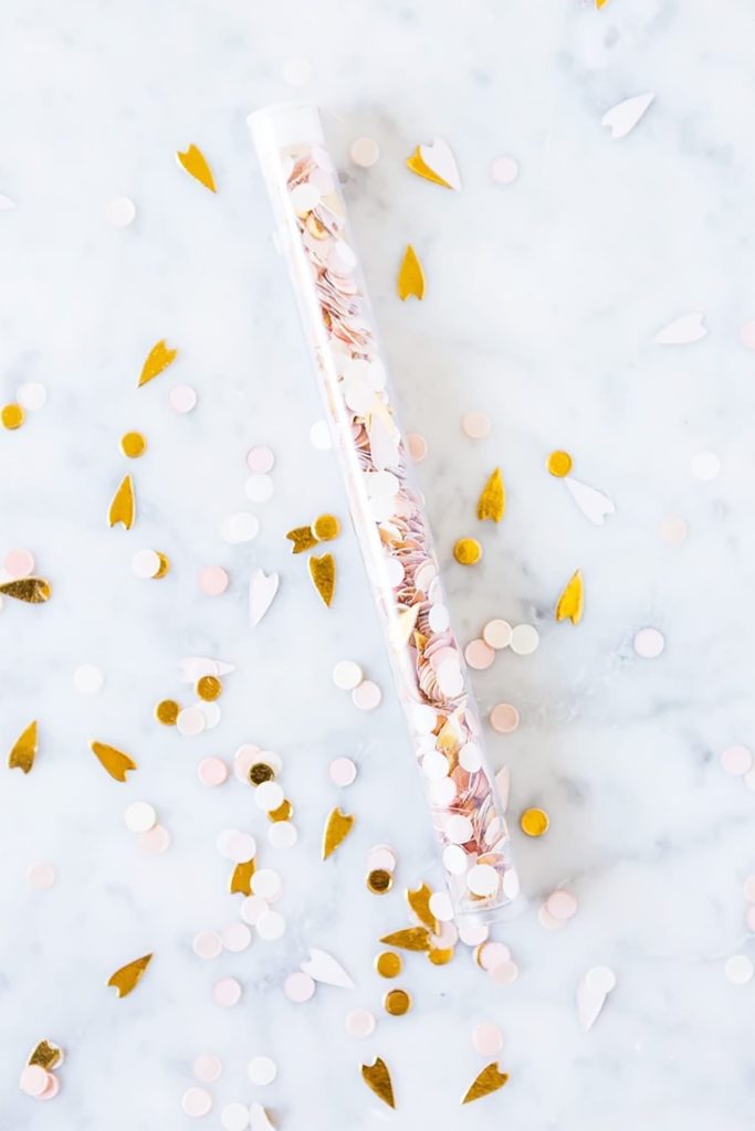 Blush Pink and Gold Party Fans with Confetti