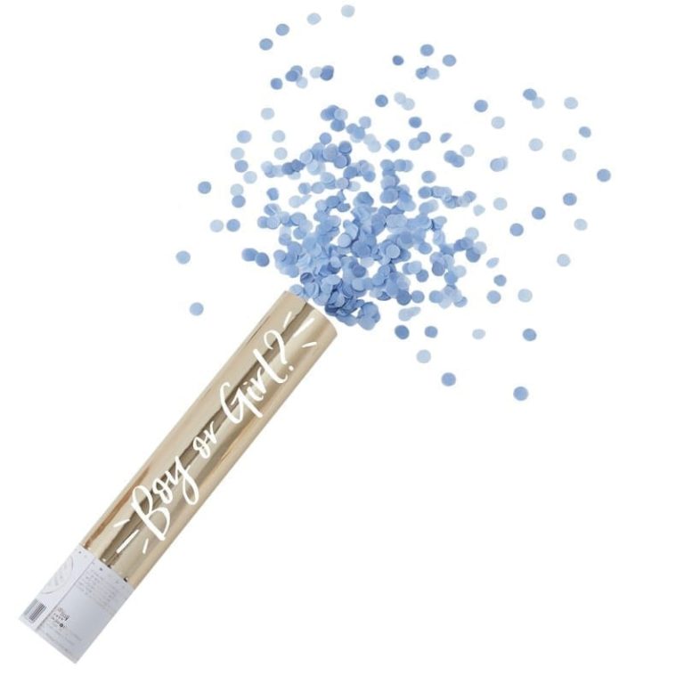 Gender Reveal Gold Foiled Compressed Air Cannon Shooter - Blue Confetti