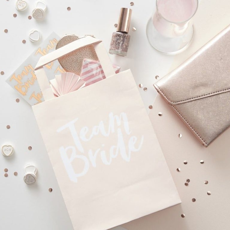 Blush Pink & White Team Bride Party Bags With Handles