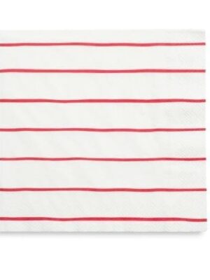 Frenchie Striped Large Napkins - Candy Apple Red