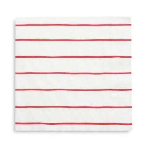 Frenchie Striped Large Napkins - Candy Apple Red