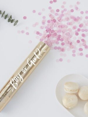Gender Reveal Gold Foiled Compressed Air Cannon Shooter - Pink Confetti