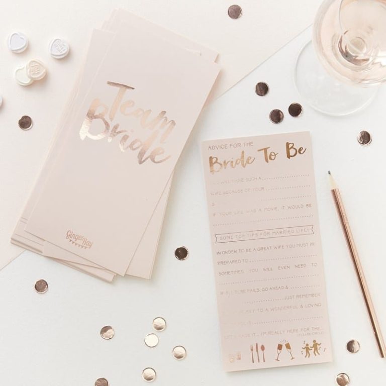 Blush Pink And Rose Gold Advice For The Bride To Be Cards