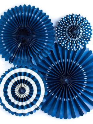 Navy Paper Fan Basics - Set of 4