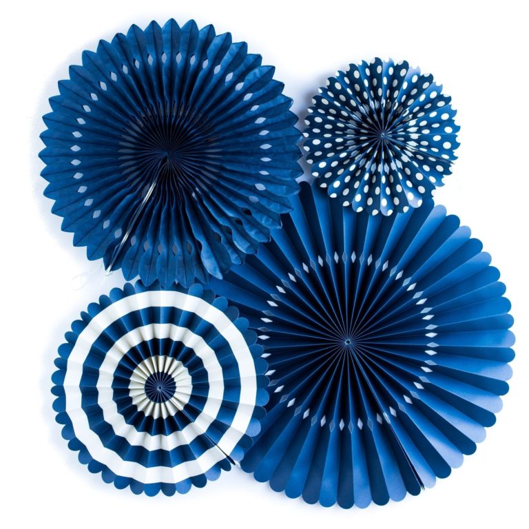Navy Paper Fan Basics - Set of 4