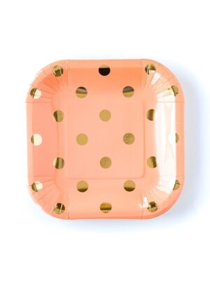 Coral Square Small Plates with Gold Foil Dots