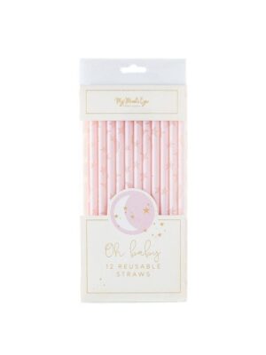 Baby Pink Stars Reusable Straws
