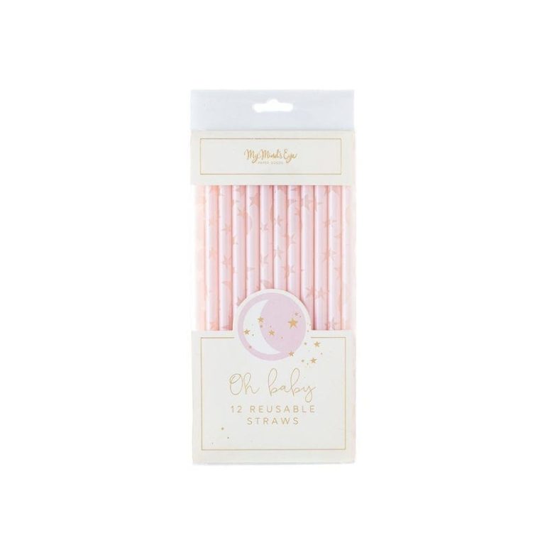 Baby Pink Stars Reusable Straws