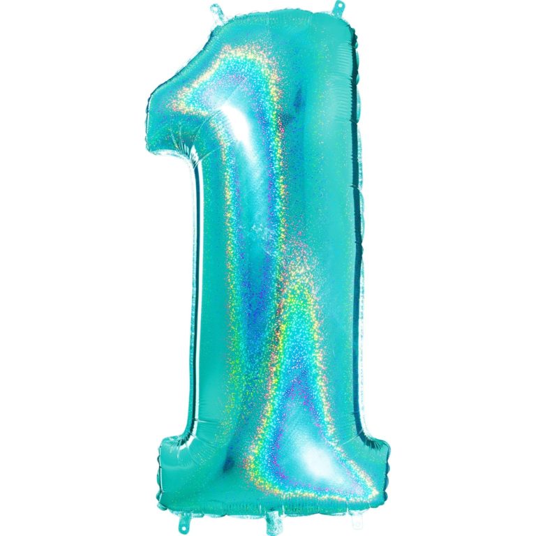 Giant Holographic Tiffany Blue Number Balloon - 40 Inches