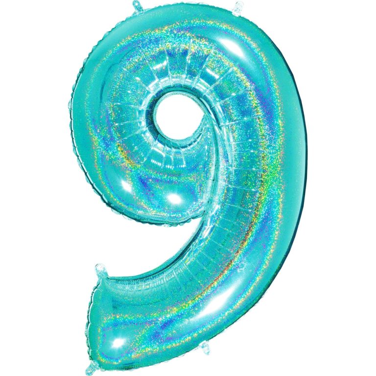 Giant Holographic Tiffany Blue Number Balloon - 40 Inches