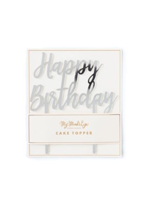 Silver Happy Birthday Cake Topper
