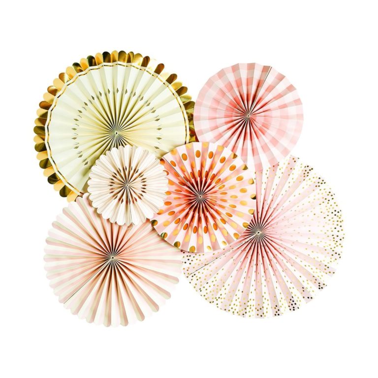 Blush Pink and Gold Party Fans with Confetti