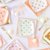 Blush Square Small Plates with Gold Foil Dots