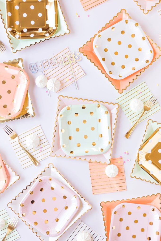 Blush Square Small Plates with Gold Foil Dots