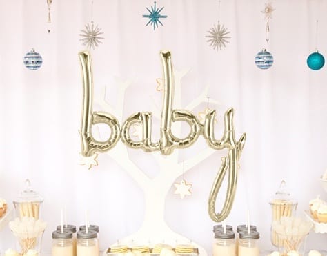 White Gold Cursive Baby Script Balloon