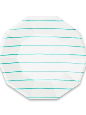 Frenchie Striped Large Plates - Aqua
