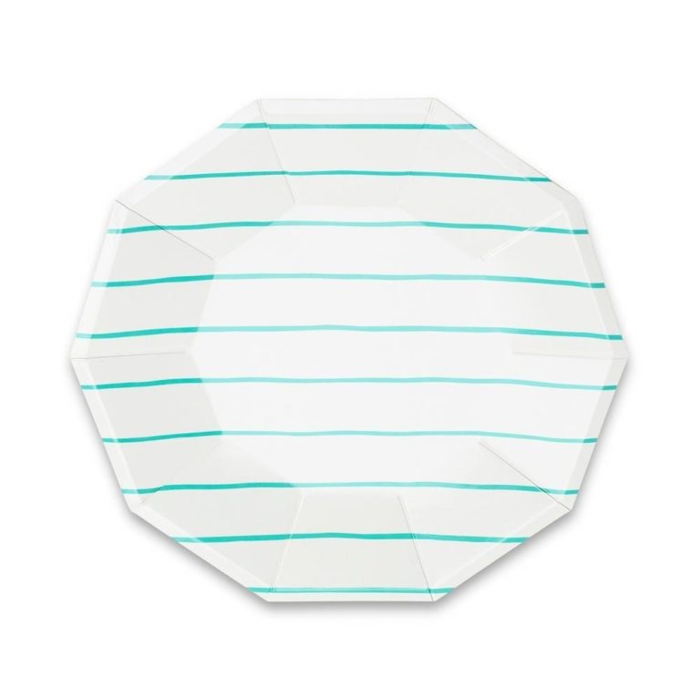Frenchie Striped Large Plates - Aqua