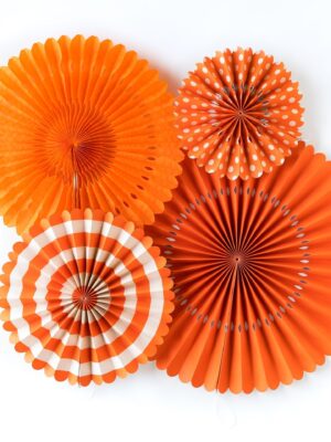 Orange Paper Fan Basics - Set of 4