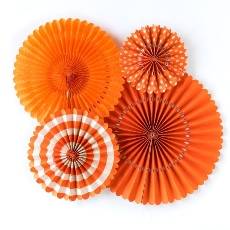 Orange Paper Fan Basics - Set of 4