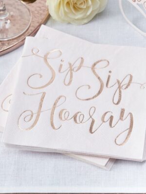 Blush Pink and Rose Gold Foiled Sip Sip Hooray Paper Napkins