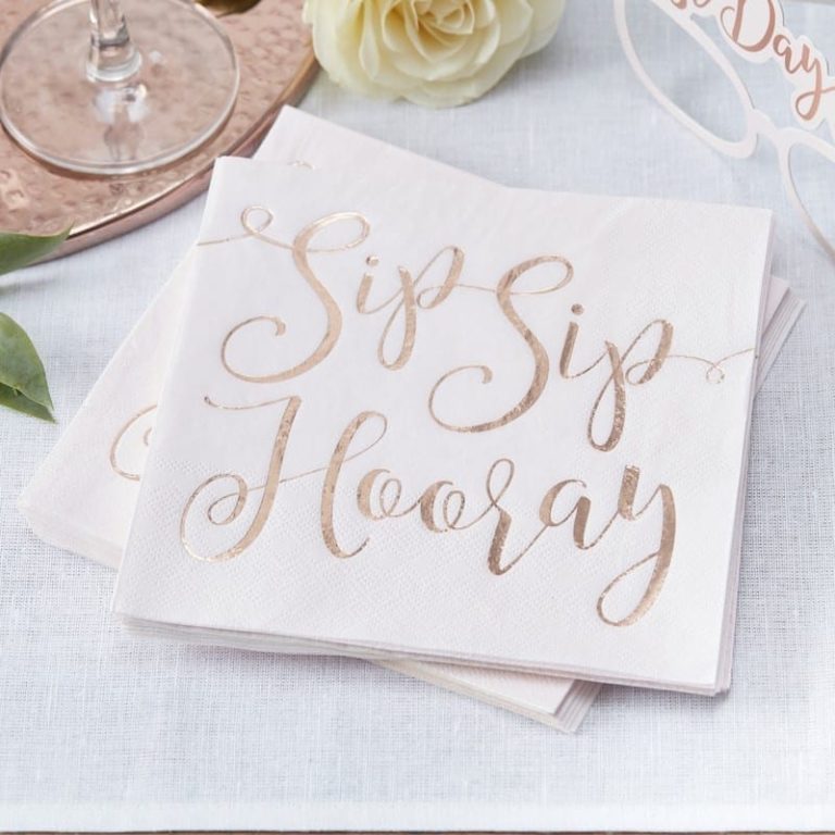 Blush Pink and Rose Gold Foiled Sip Sip Hooray Paper Napkins