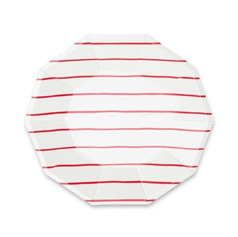 Frenchie Striped Large Plates - Candy Apple Red