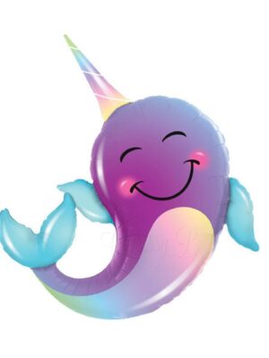 Narwhal Smiley Face Mylar Balloon
