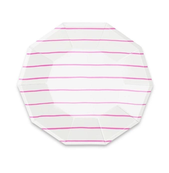 Frenchie Striped Large Plates - Candy Pink