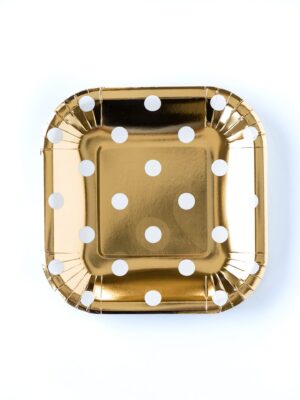 Gold Foil Square Small Plates with White Dots