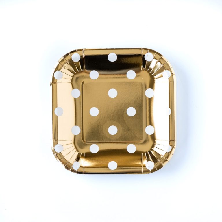 Gold Foil Square Small Plates with White Dots