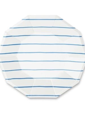 Frenchie Striped Large Plates - Cobalt