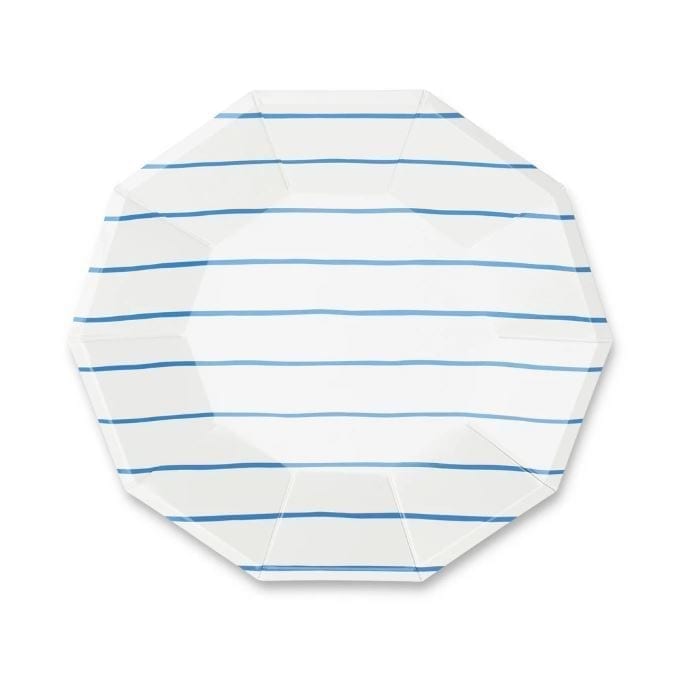 Frenchie Striped Large Plates - Cobalt