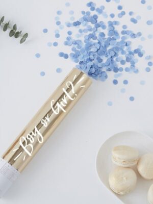 Gender Reveal Gold Foiled Compressed Air Cannon Shooter - Blue Confetti
