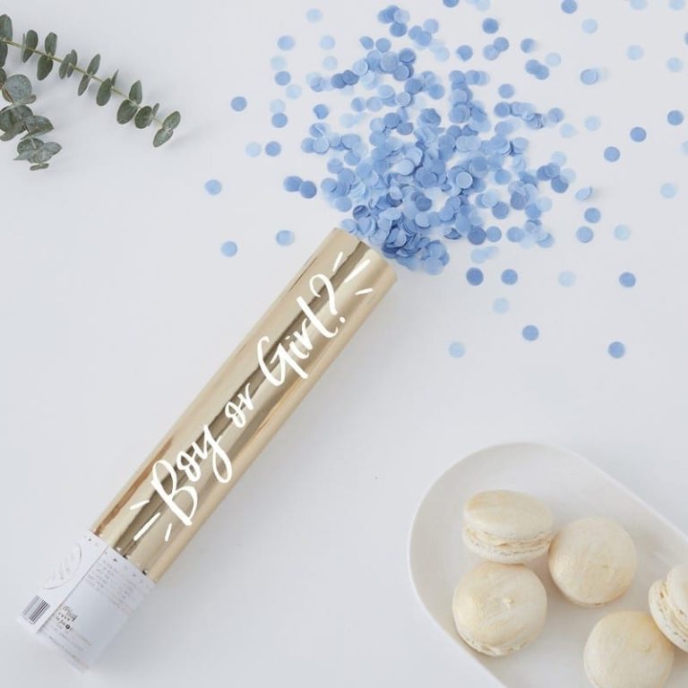 Gender Reveal Gold Foiled Compressed Air Cannon Shooter - Blue Confetti