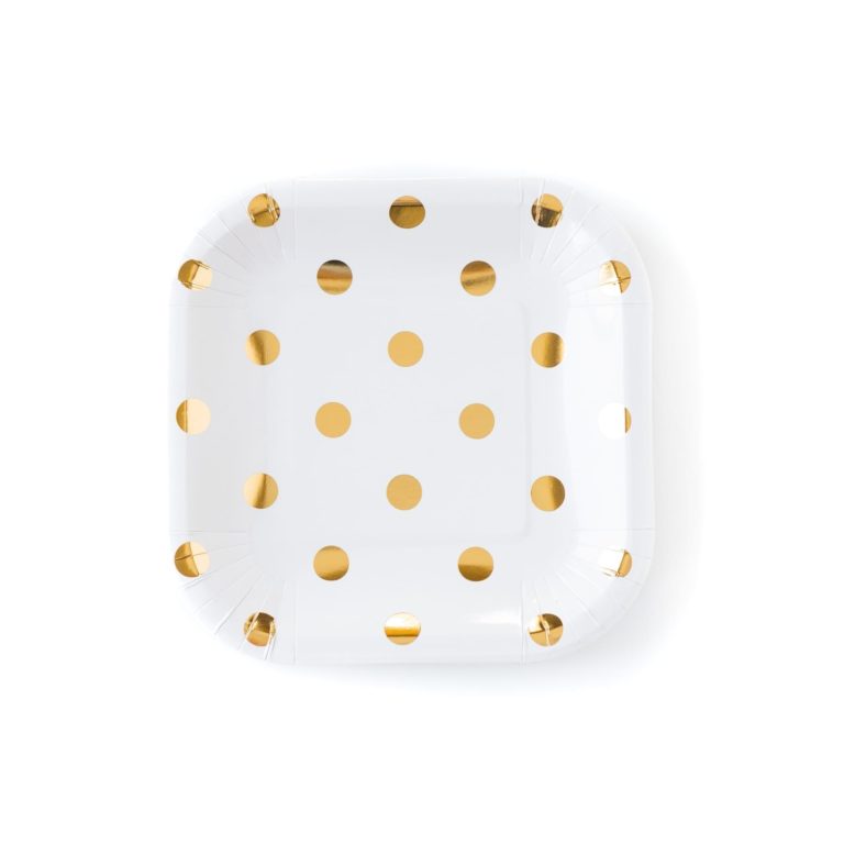 Cream Square Small Plates with Gold Foil Dots