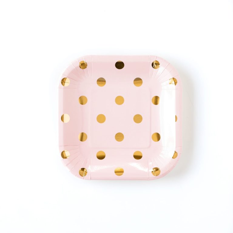 Blush Square Small Plates with Gold Foil Dots