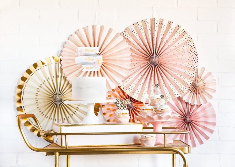 Blush Pink and Gold Party Fans with Confetti